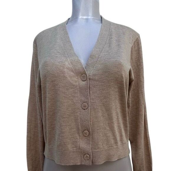 NWT A New Day Cardigan Sweater Women's Small Camel Heather Button Front V-neck - Picture 1 of 11